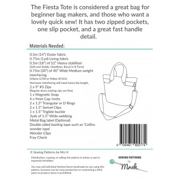 The Fiesta Tote by Sewing Patterns by Mrs H: back cover