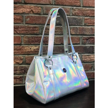 The Happy Handbag Sewing Pattern by Mrs H - made by That's Sew Nova in iridescent leather