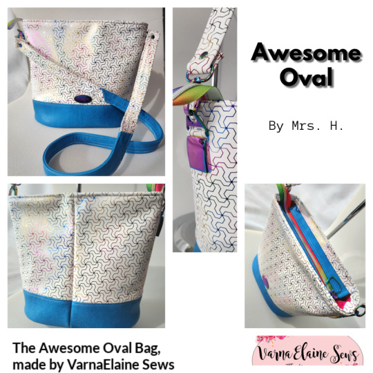 Collage of The Awesome Oval Bag from Sewing Patterns by Mrs H, made by VarnaElaine Sews