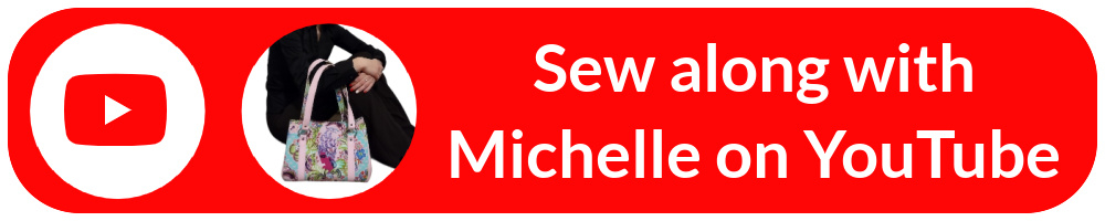 Red button with white text reading 'Sew Along with Michelle on YouTube'