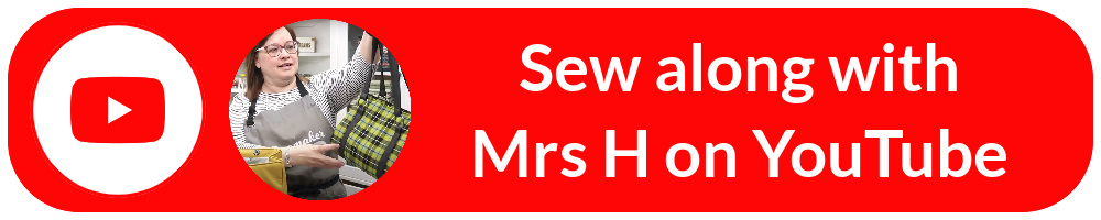Red button with white text reading 'Sew Along with Mrs H on YouTube'