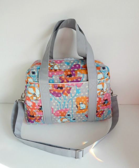 The Nappy Bag from Sewing Patterns by Mrs H made using Anna Maria Horner Raindrop poppies and Kona cotton