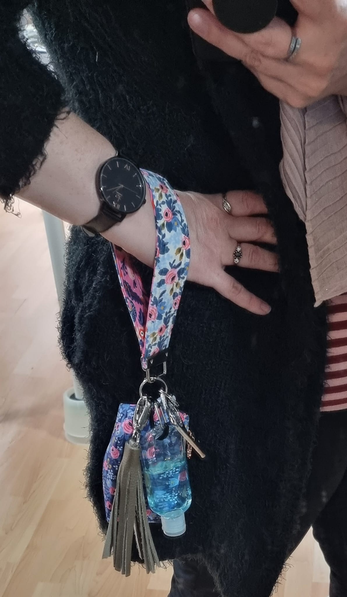 The Quick Zip Trio from Sewing Patterns by Mrs H, worn by the wristlet