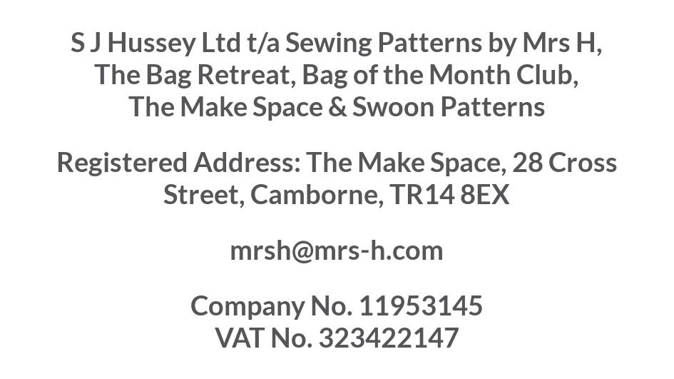 Sewing Patterns by Mrs H trading name, address, company information